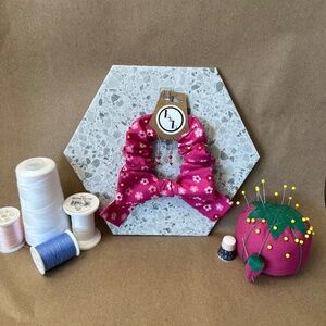 Pink Coquette Girl Scrunchie Bow with matching Earrings